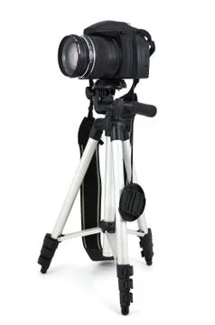 Black digital camera on a tripod Foto stock