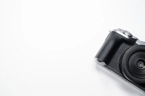 Black digital camera with white background 写真素材