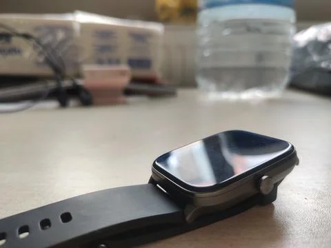 Black digital clock placed on the table 스톡 사진