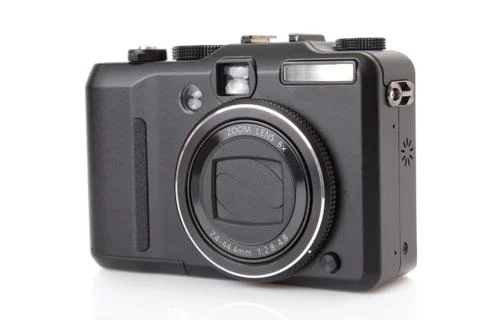 Black digital compact camera isolated on white Stock Photos