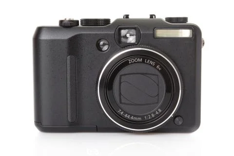 Black digital compact camera isolated on white Stock Photos