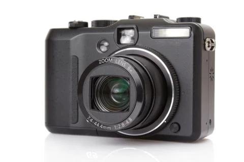 Black digital compact camera isolated on white Stock Photos