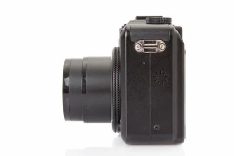 Black digital compact camera isolated on white Stock Photos