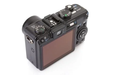 Black digital compact camera isolated on white Stock Photos