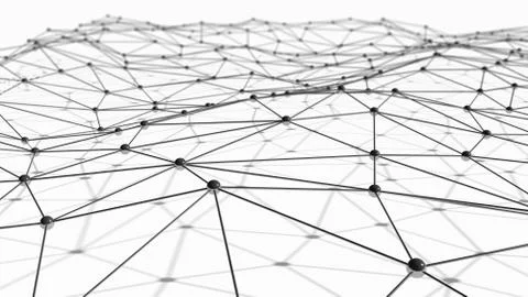 Black digital data and network connection triangle lines and spheres in techn Fotos de archivo