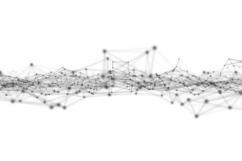 Black digital data and network connection triangle lines and spheres in futur Stock Photos