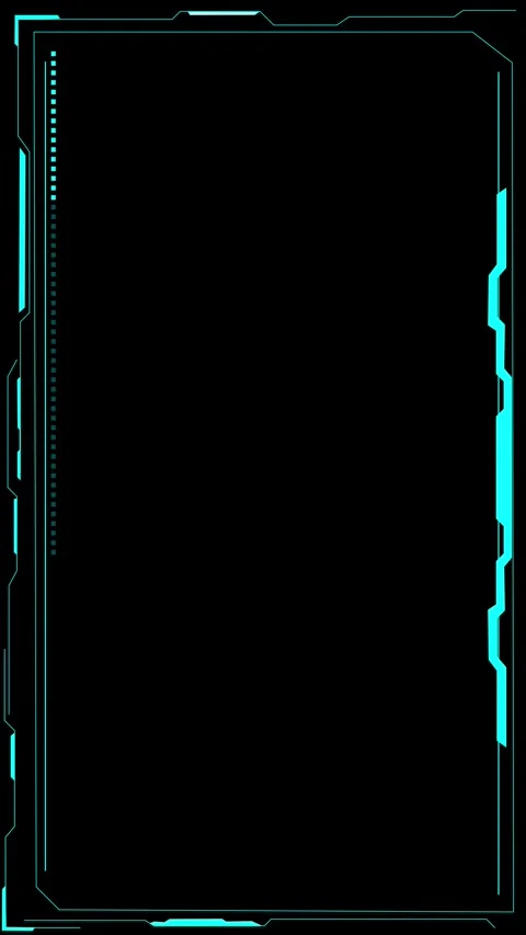 Black digital interface border bright cyan HUD corners, sleek frame accents, wid Stock Footage 340402754