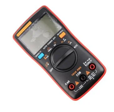 Black digital multimeter isolated on white background at dry day Stockfoto's