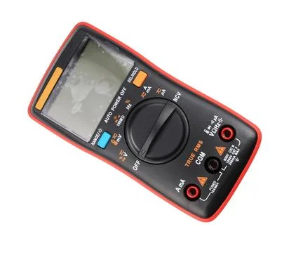 Black digital multimeter isolated on white background at dry day 스톡 사진