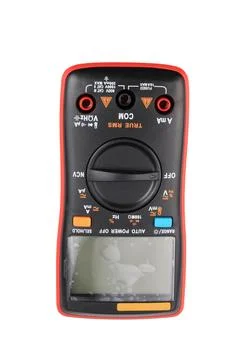 Black digital multimeter isolated on white background at dry day 스톡 사진