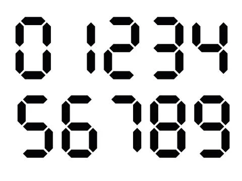 Black digital numbers. Seven-segment display is used in calculators, digital Stock Illustration