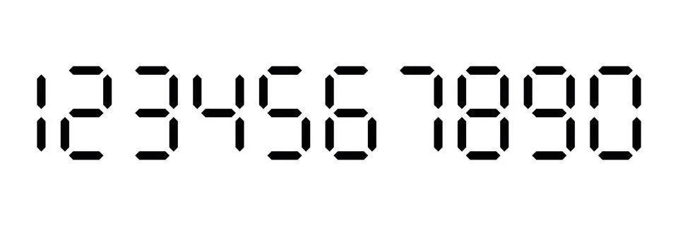 Black digital numbers. Seven-segment display is used in calculators, digital Stock Illustration
