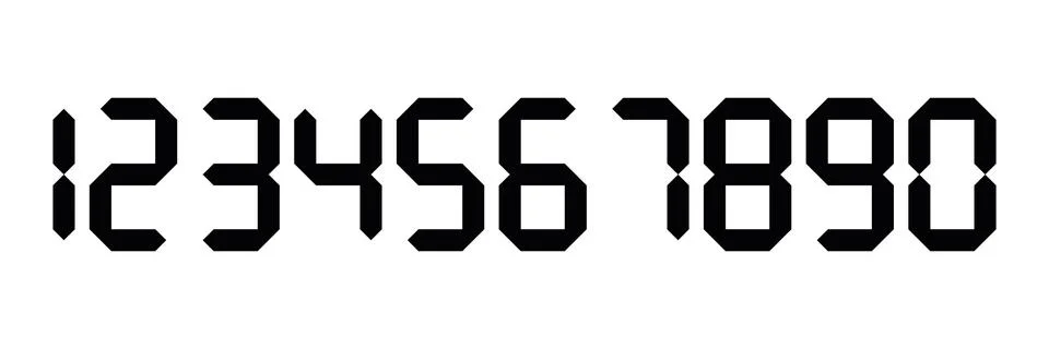 Black digital numbers. Seven-segment display is used in calculators, digital Stock Illustration