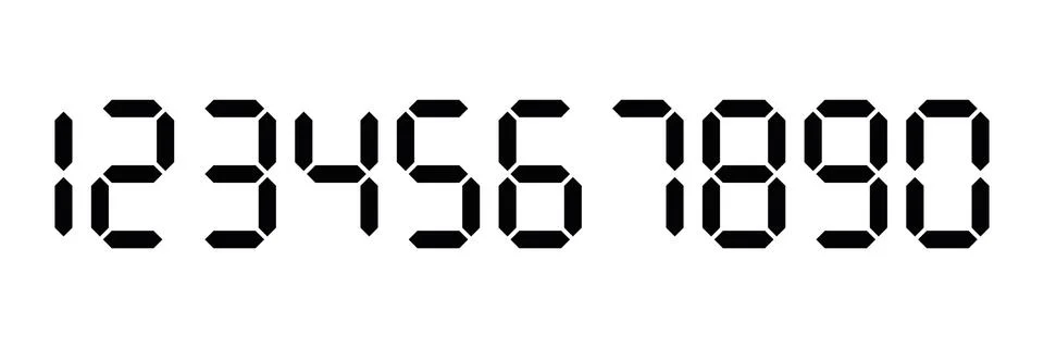 Black digital numbers. Seven-segment display is used in calculators, digital Stock Illustration