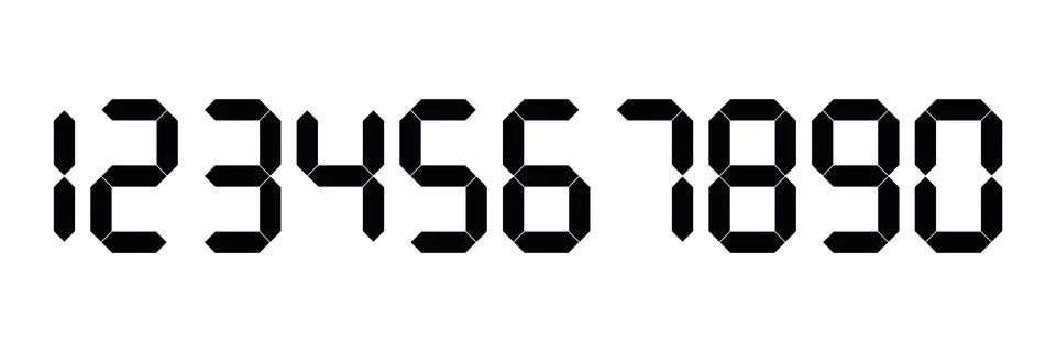 Black digital numbers. Seven-segment display is used in calculators, digital Stock Illustration