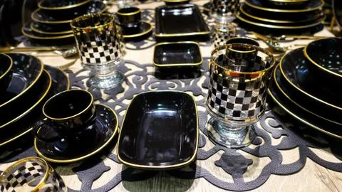 Black Dinner plates Stock Photos