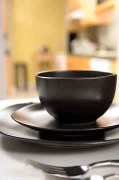 Black dinnerware setting Stock Photos