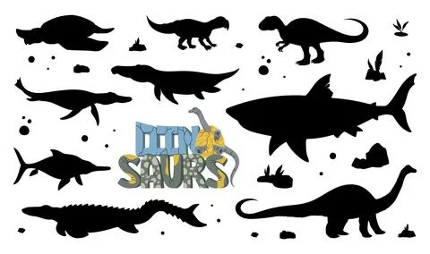 Black dinosaur silhouettes, isolated vector icons Stock Illustration