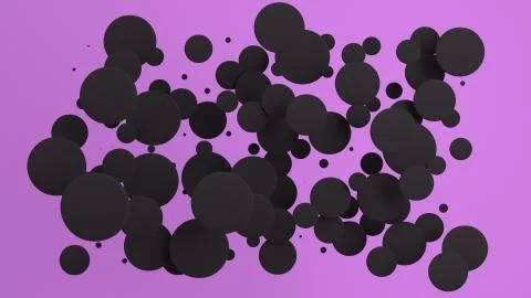 Black discs of random size on purple background Stock Illustration