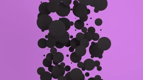 Black discs of random size on purple background Stock Illustration