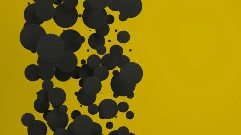 Black discs of random size on yellow background Stock Illustration