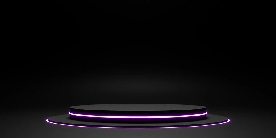 Black display stand laser ring and neon light glow 3d illustration Illustrazione stock