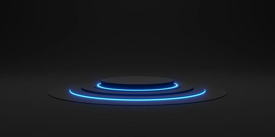 Black display stand laser ring and neon light glow 3d illustration Stock Illustration