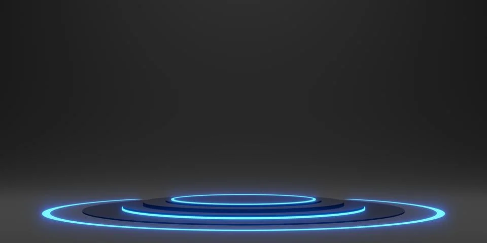 Black display stand laser ring and neon light glow 3d illustration Stock Illustration