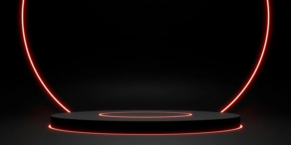 Black display stand laser ring and neon light glow 3d illustration Stock Illustration