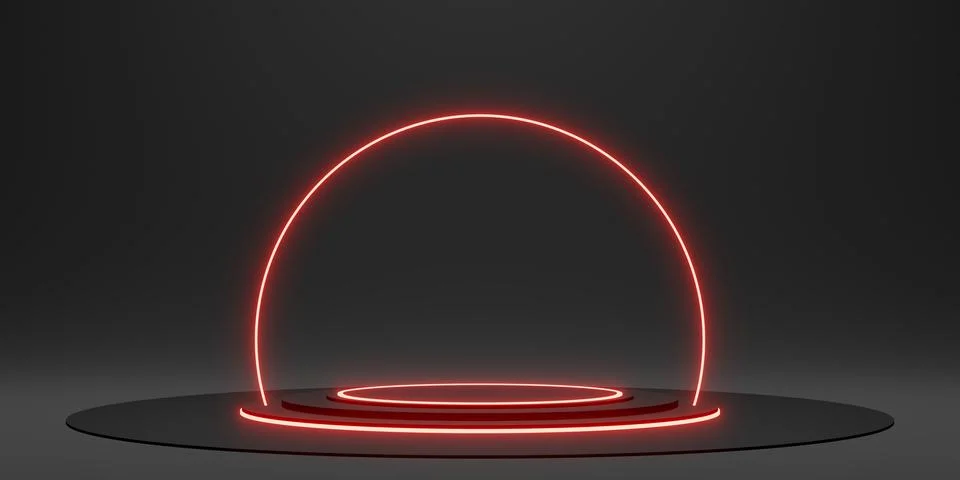 Black display stand laser ring and neon light glow 3d illustration Stock Photos