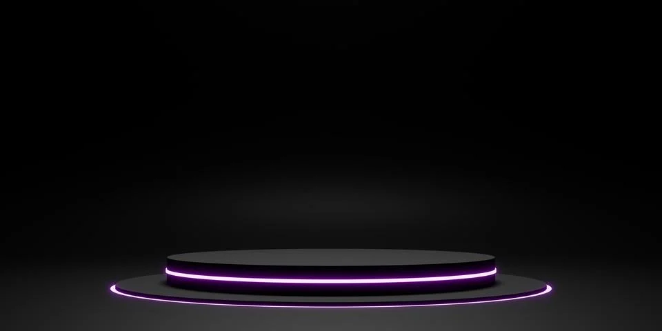Black display stand laser ring and neon light glow 3d illustration Stock Photos