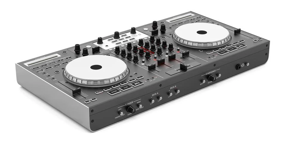 Black dj mixer controller isolated on white background. Stock Illustration