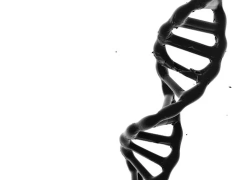 Black DNA Molecule. Isolated 3D Render on White with Copy Space. Illustrazione stock