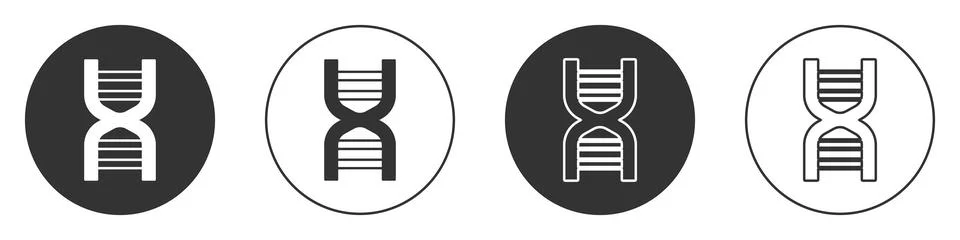 Black DNA symbol icon isolated on white background. Circle button. Vector 스톡 일러스트