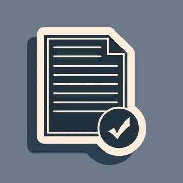 Black Document and check mark icon isolated on grey background. Checklist icon Stock Illustration