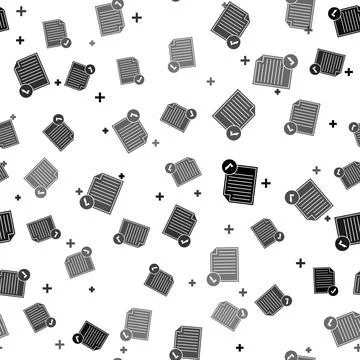 Black Document and check mark icon isolated seamless pattern on white background Illustrazione stock