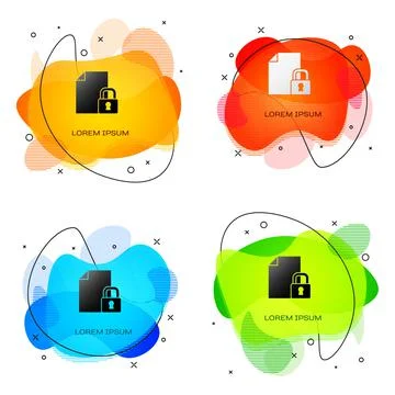 Black Document and lock icon isolated on white background. File format and Illustrazione stock