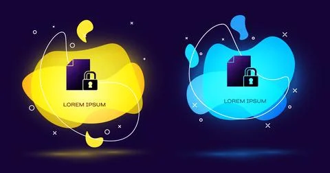 Black Document and lock icon isolated on black background. File format and イラスト素材