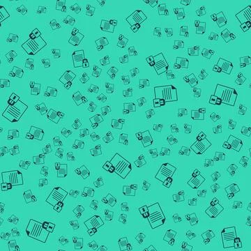 Black Document and lock icon isolated seamless pattern on green background. File Stockillustratie