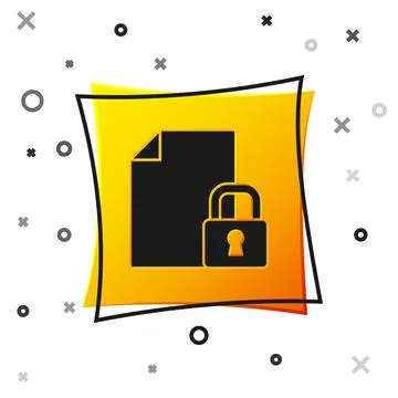 Black Document and lock icon isolated on white background. File format and .. Illustrazione stock