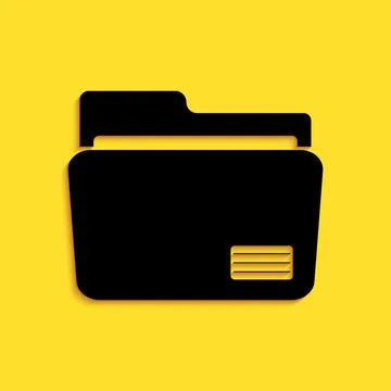 Black Document folder icon isolated on yellow background. Accounting binder Stock Illustration