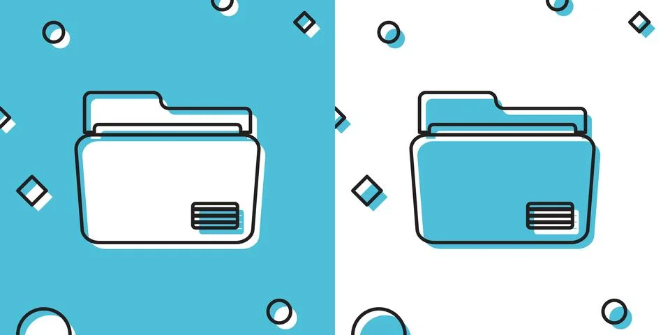Black Document folder icon isolated on blue and white background. Accounting 스톡 일러스트