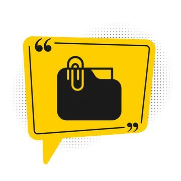 Black Document folder with paper clip icon isolated on white background Stock Illustration