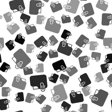 Black Document folder with paper clip icon isolated seamless pattern on white Stock Illustration