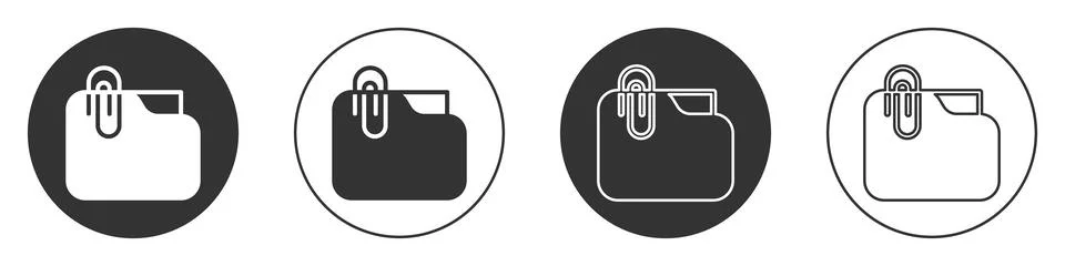 Black Document folder with paper clip icon isolated on white background 스톡 일러스트