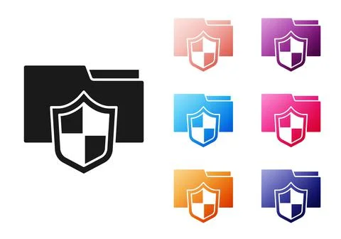 Black Document folder protection concept icon isolated on white background Illustrazione stock
