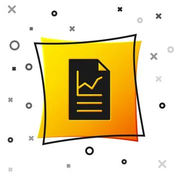 Black Document with graph chart icon isolated on white background. Report text Stock Illustration