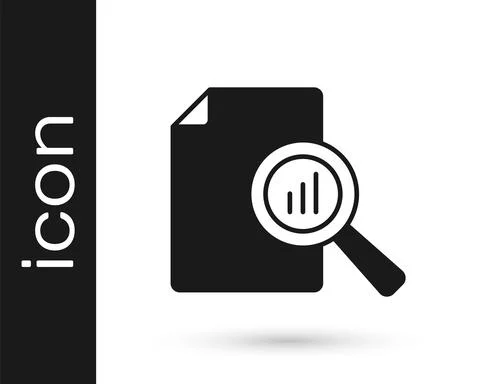 Black Document with graph chart icon isolated on white background. Report text Illustrazione stock