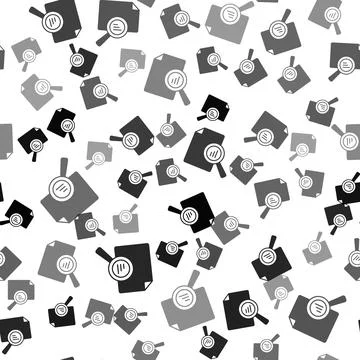 Black Document with graph chart icon isolated seamless pattern on white backg Illustrazione stock