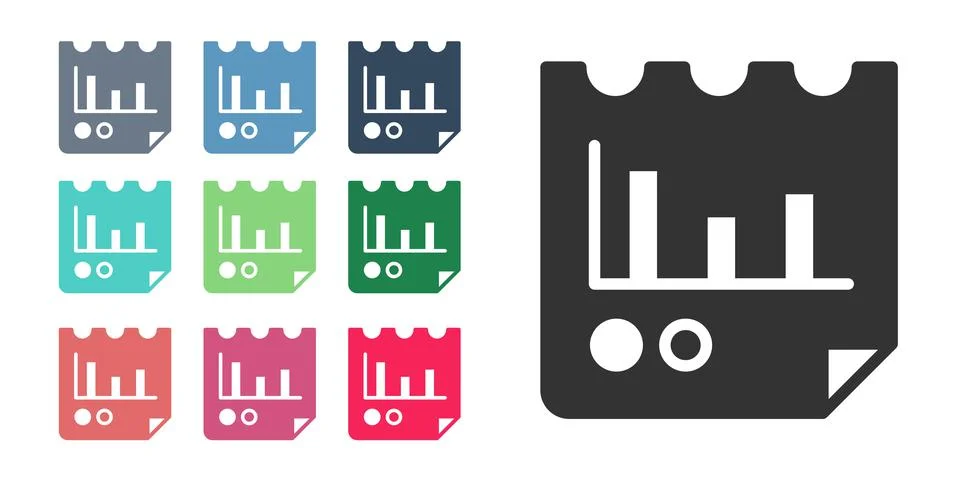 Black Document with graph chart icon isolated on white background. Report tex Illustrazione stock